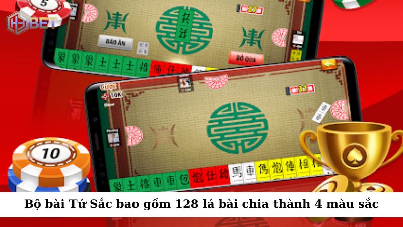 Bộ bài Tứ Sắc bao gồm 128 lá bài chia thành 4 màu sắc: đỏ, xanh, vàng và đen